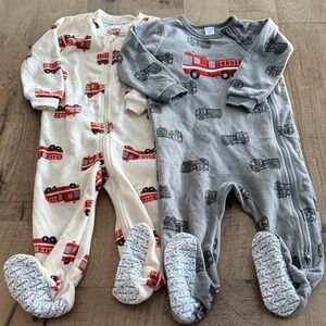 Pekkle bundle 2 Fire Truck Print Kids One Piece Set polar fleece size 18 months